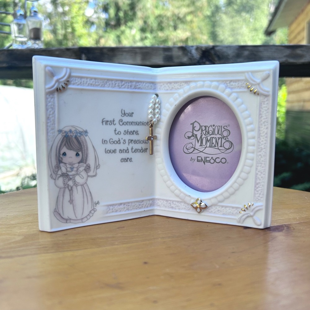 Vintage First Holy Communion Book Picture Frame White Girl Precious Moments